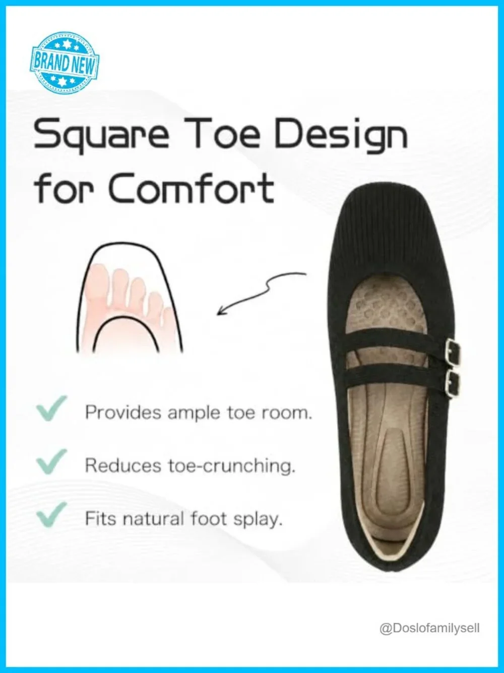 Knit Square Toe Mary Jane Ballet Flats Double Strap Women's Comfort Shoes
